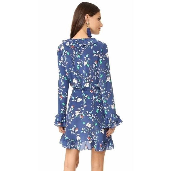 Paloma Blue Fiesta Wrap Silk Long Sleeve Mini Dress L - Picture 2 of 7